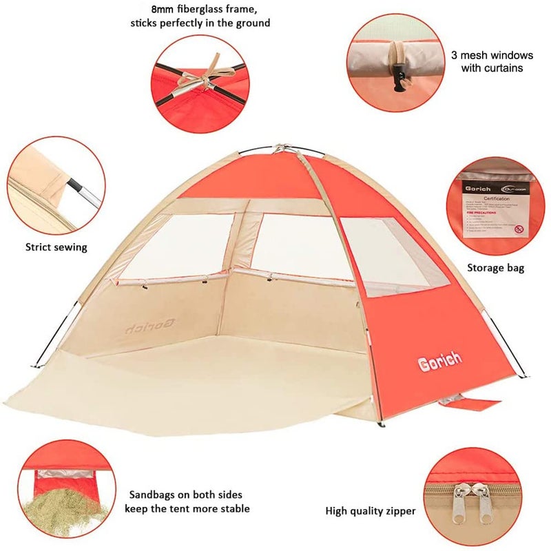 Gorich Beach Tent Sun Shelter for 3/4-5/6-7/8-10 Person with UPF 50ï¼‹ UV Protection, Lightweight & Easy Setup Beach Shade Canopy, Portable Beach Shade Tent Beach Cabana - Image 5